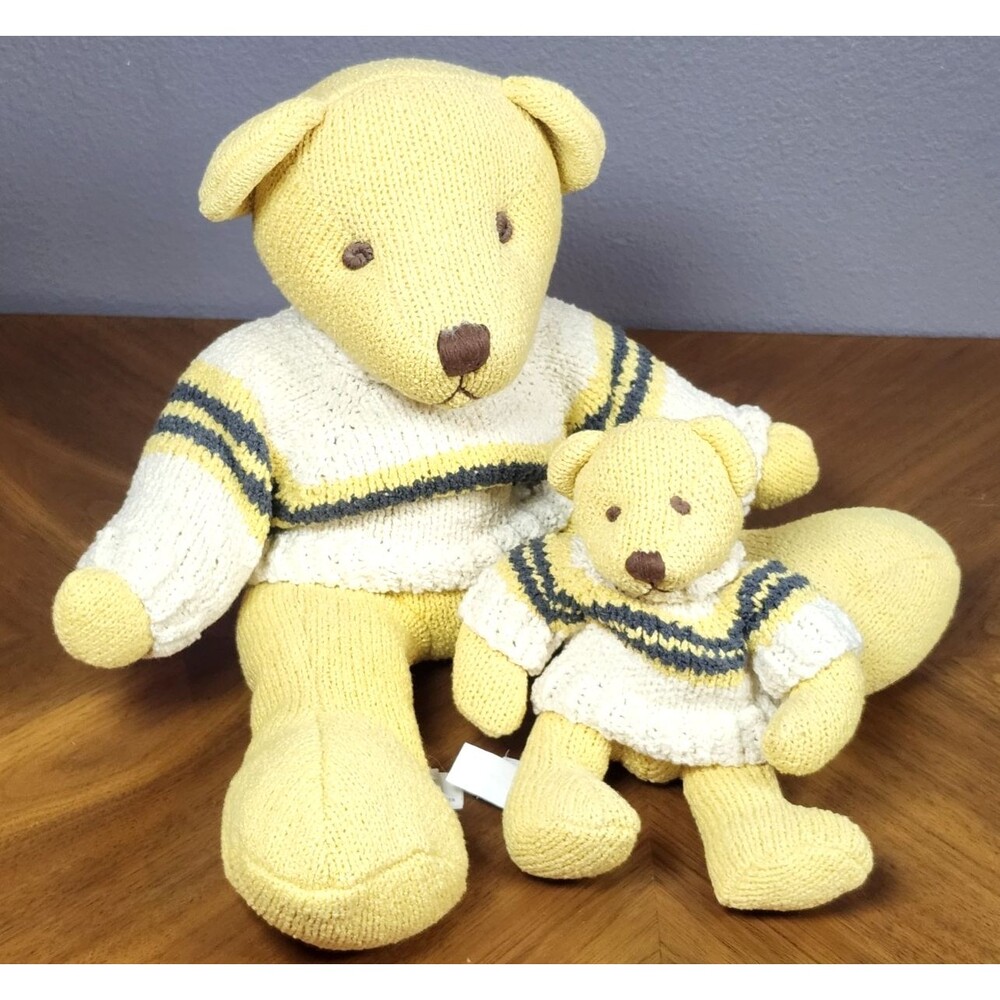 Vintage‎ Knickerbocker Knitted Plush Teddy Bear Set Matching Sweater's 14' & 6'